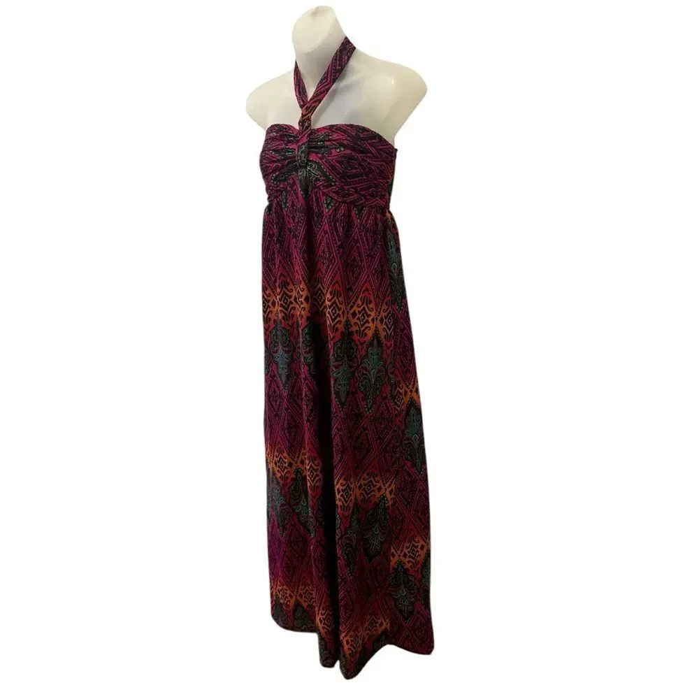 Xhiliration Maxi Tie Halter Dress Boho Print Dress Long Medium M NWOT - Picture 1 of 9